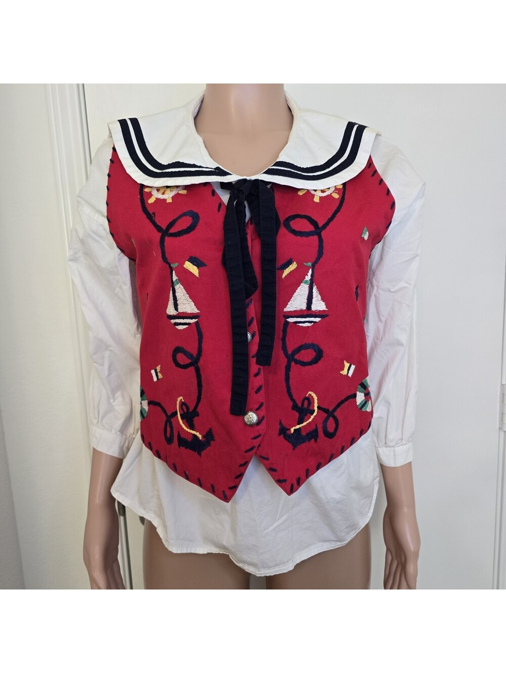 VTG Japanese Nautical Sailor Shirt Sailboat Vest Anchor